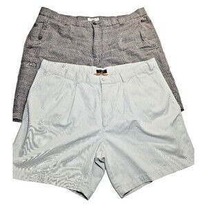 2 Dockers Shorts Mens Size 40 Beige brown grey plaid Zip & Button Belt Loops